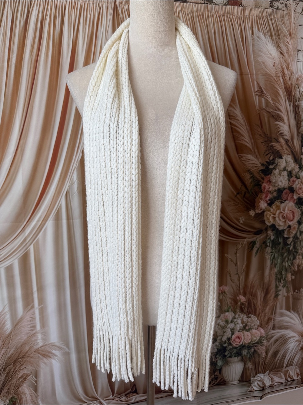 Joe Boxer Cream Knit Fringe Scarf